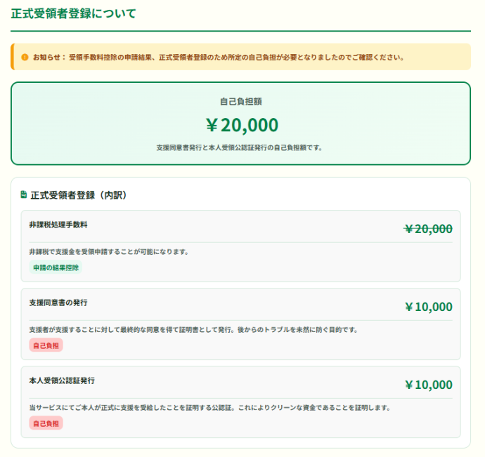 自己負担額20,000円の案内