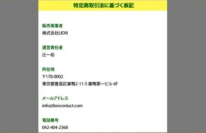 株式会社LIONの副業の特定商取引法の表記